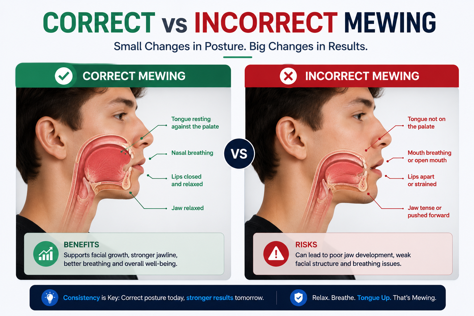 Correct versus incorrect mewing posture