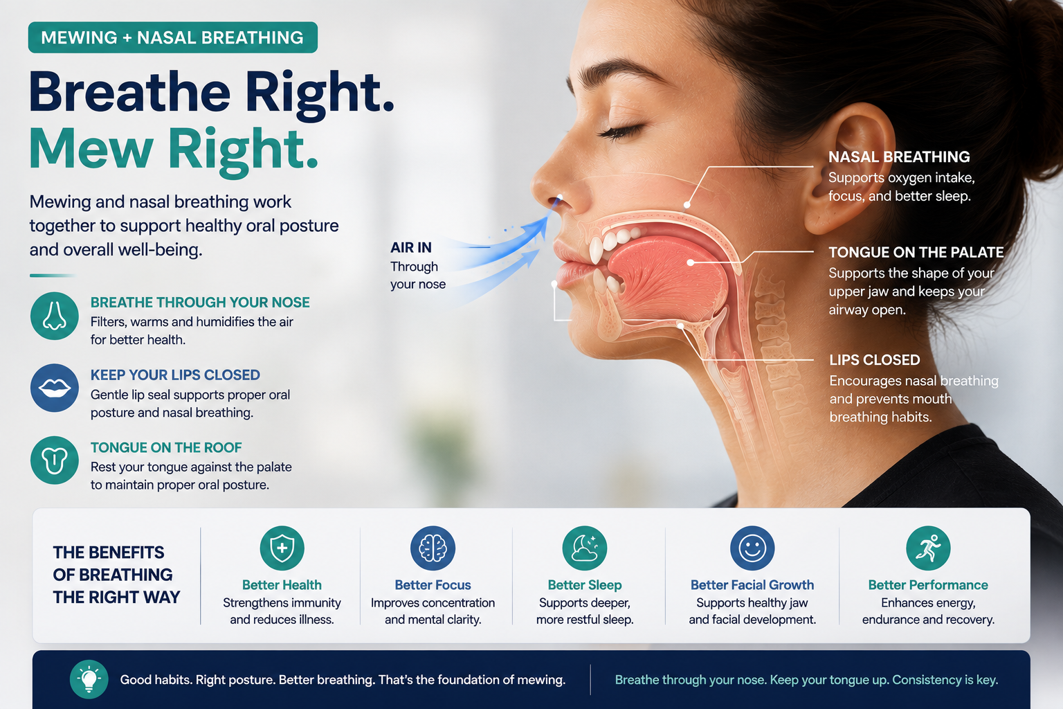 Mewing and nasal breathing oral posture