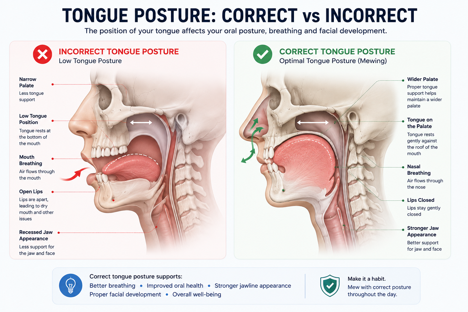 Tongue posture: correct vs incorrect